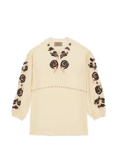 Fortela Allegra Embroidered Silk Shirt In Neutral
