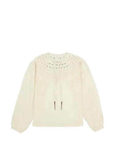 Fortela Embroidered Linen Blouse In Neutral