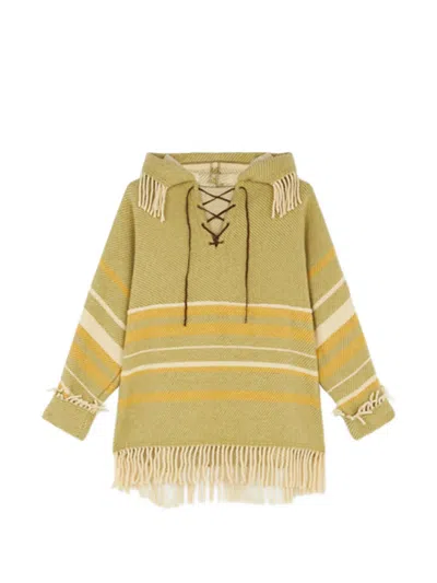 Fortela Woven Striped Hooded Poncho In Yellow