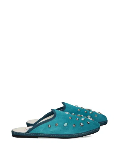 Fortela Flap Friulan Sabot Studded Suede Mules In Blue