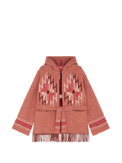 Fortela Fringed-hem Hooded Cardigan In Pink