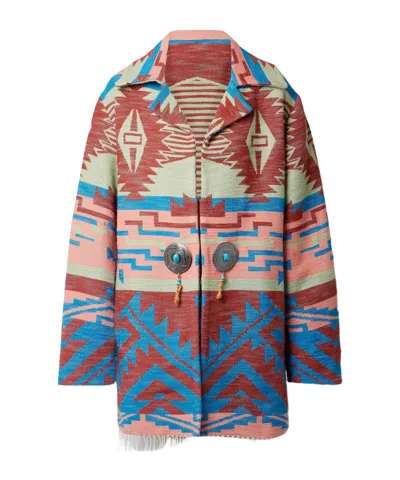 Fortela Faryn Fringed Embellished Cotton-jacquard Jacket In Blue