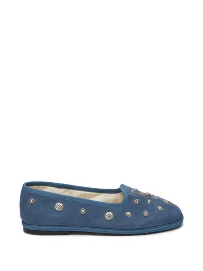 Fortela Frutate Studs Suede Slippers In Blue