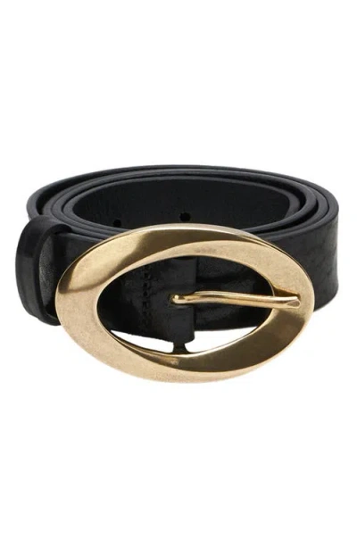Fortela Gold Buckle Leather Belt In Black