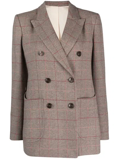 Fortela Grid-pattern Double-breasted Blazer In Grey
