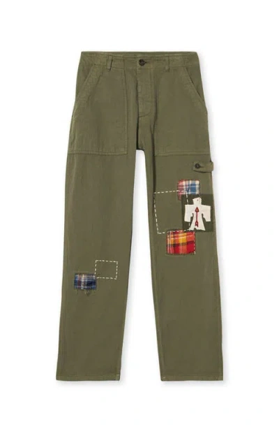 Fortela Herringbone Fatigue Trousers In Green