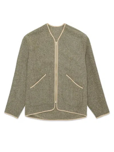 Fortela Herringbone-pattern Zip-up Cardigan In Green