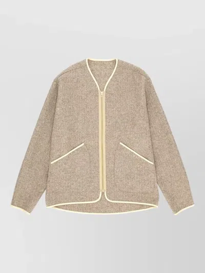 Fortela Herringbone Wool Sherpa Cardigan Contrast Trim In Metallic