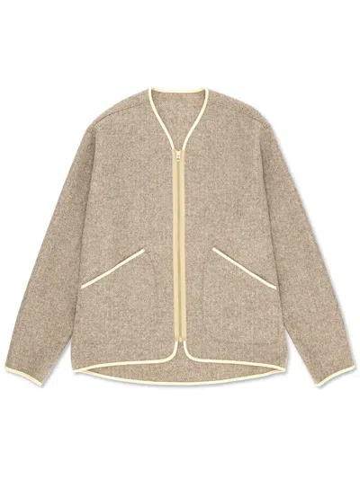 Fortela Sherpa Herringbone Zip-up Jacket In Nude