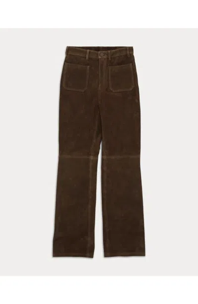 Fortela High Waist Suede Leather Trousers In Brown