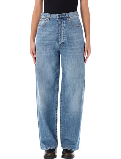 Fortela Jaron Wide-leg Bleach Wash Denim Trousers In Blue