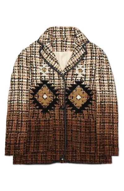Fortela Brunor Leather-trim Patterned Blazer In Brown