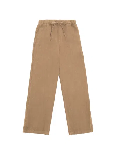 Fortela Jaleh Linen Drawstring Straight Trousers In Brown