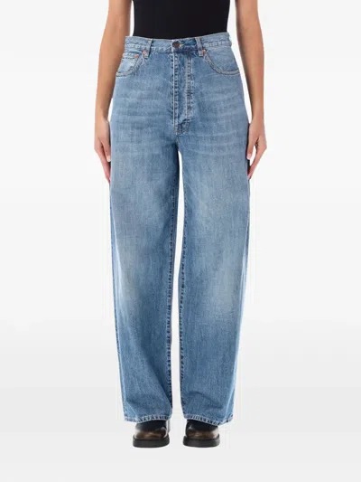 Fortela Jaron Embroidered-logo Wide-leg Jeans In Blue