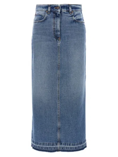 Fortela Long Back Slit Denim Skirt In Classic Wash