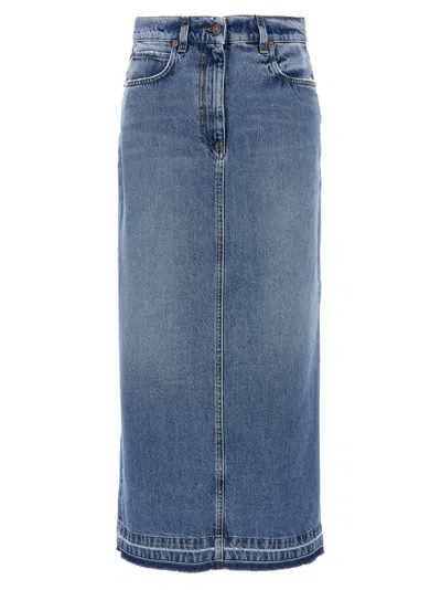Fortela Long Back Slit Denim Skirt In Classic Wash