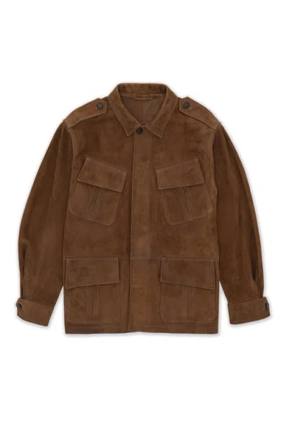 Fortela Four Pocket Calf Suede Jacket In Brown