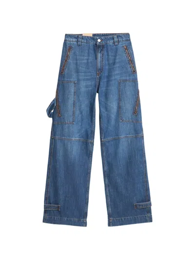 Fortela Juniaj Cargo Custom Wash Denim Trousers In Blue