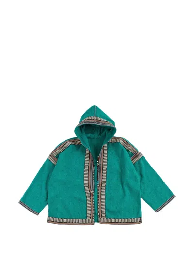 Fortela Karen Hooded Patterned Poncho In Green
