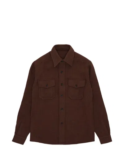 Fortela Kenny Brushed Chest-pocket Overshirt In Brown
