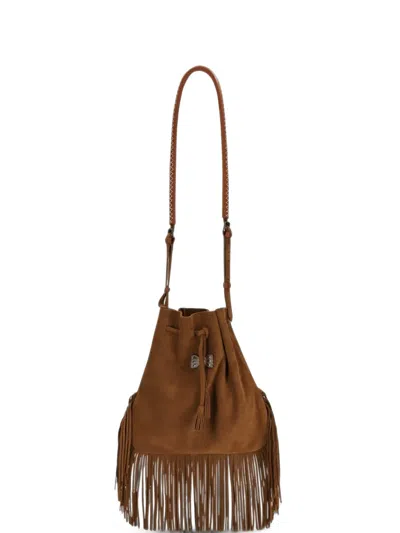 Fortela Kimi Fringed Suede Bucket Bag In Brown