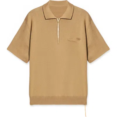 Fortela Laight Zip Front-pocket Polo Shirt In Neutral