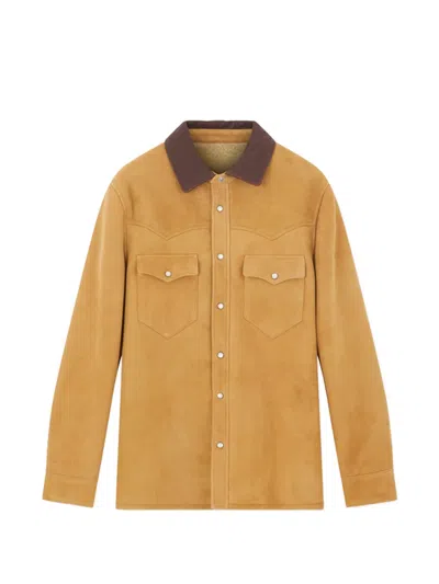Fortela Leather Shirt Jacket In Brown