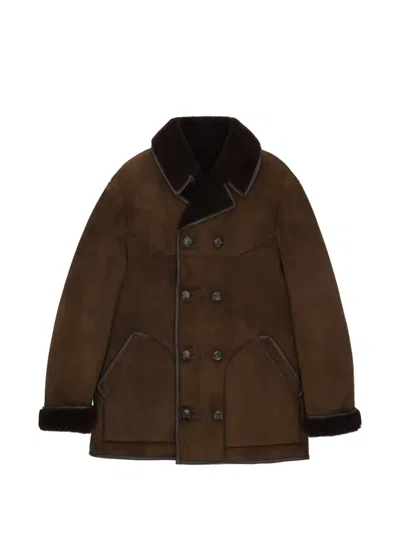 Fortela Double Breasted Shearling Jacket In Brown