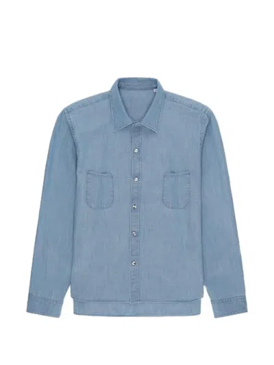 Fortela Liam Cotton Chest Pocket Shirt Stondato In Blue