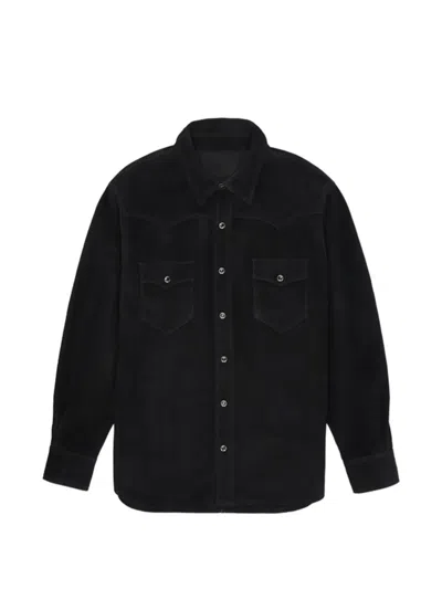 Fortela Linda Suede Leather Overshirt In Black