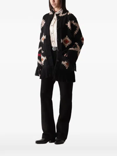 Fortela Liora Navajo-intarsia Cardigan In Black