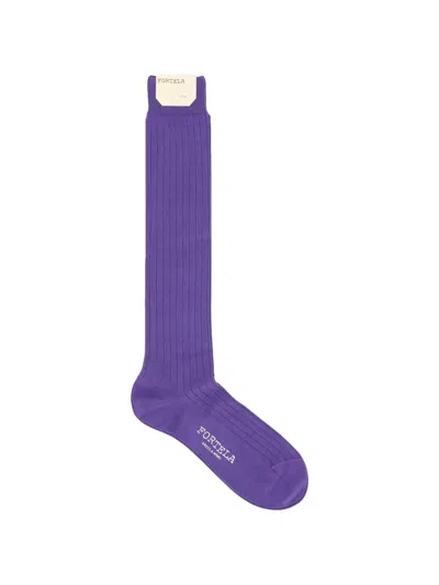 Fortela Lisle Ribbed Knee-high Socks In Purple