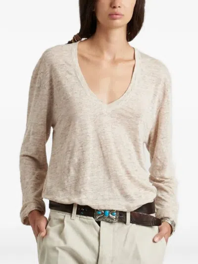 Fortela Long-sleeve V-neck T-shirt In Neutral