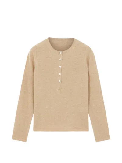 Fortela Lou Merino Wool Henley Knit In Animal Print