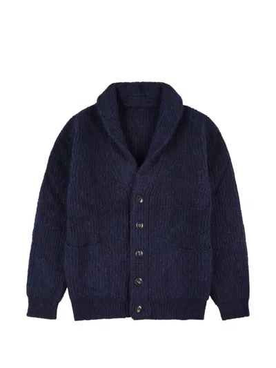 Fortela Alpaca Shawl Collar Cardigan In Blue