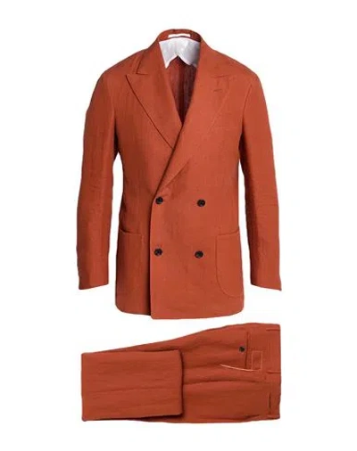 Fortela Man Suit Rust Size 42 Linen In Red