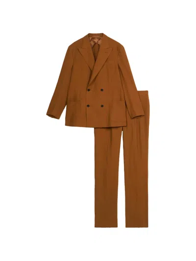 Fortela Marcello Double-breasted Linen Suit In Orange
