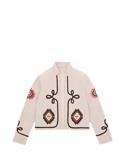 Fortela Marine Embroidered Cotton Bolero Jacket In Neutral
