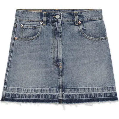 Fortela Frayed-hem Mini Denim Skirt In Blue