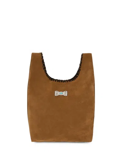 Fortela Mini Karola Whipstitch Suede Tote Bag In Brown