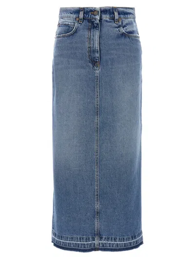 Fortela Long Back Slit Denim Skirt In Classic Wash
