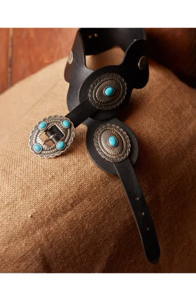 Fortela Navajo Style Turquoise Leather Belt In Black