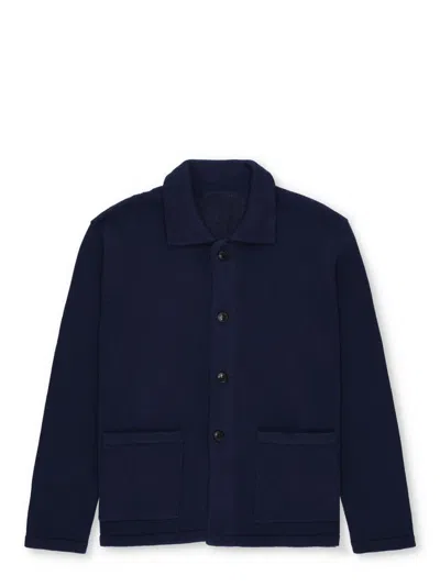 Fortela Navy Blue Cotton Knit Cardigan