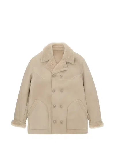 Fortela New Lemans Double-breasted Shearling Jacket In Neutral