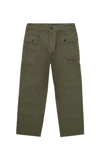 Fortela Olive Herringbone Cargo Trousers In Green