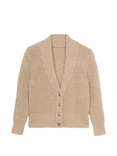 Fortela Open Knit Turquoise Button Cardigan In Brown