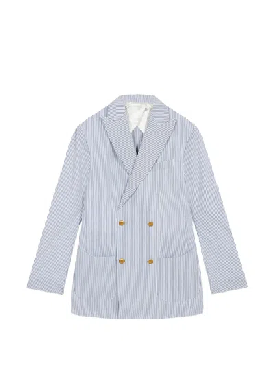 Fortela Oscar Seersucker Double-breasted Blazer In Blue