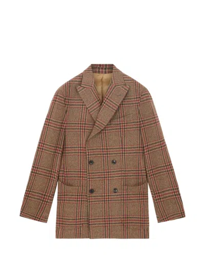 Fortela Oscarf Double-breasted Plaid Jacket In Brown