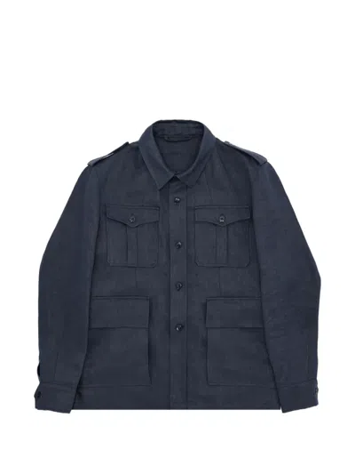 Fortela Owen Linen Safari Shirt Jacket In Blue