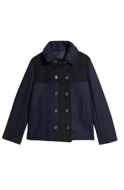 Fortela Patchwork Wool Caban Jacket In Blue